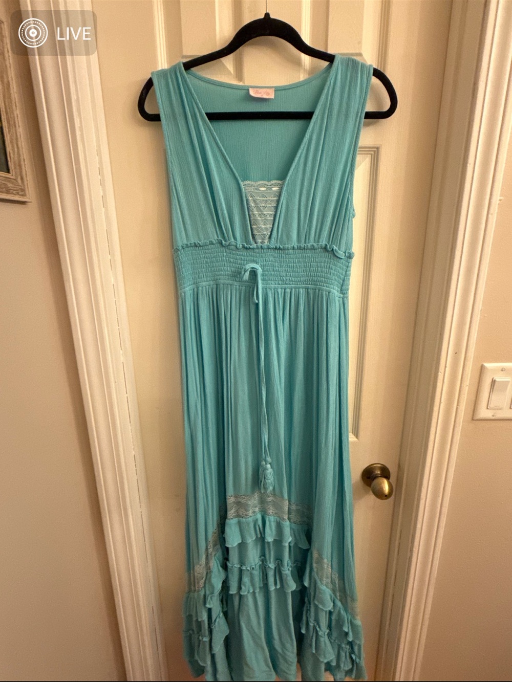 Pink Lily Aqua Sleeveless Maxi Dress with Lace Detail